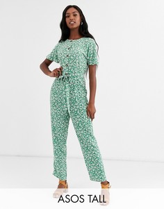 Комбинезон на пуговицах с цветочным принтом и поясом ASOS DESIGN Tall - Мульти