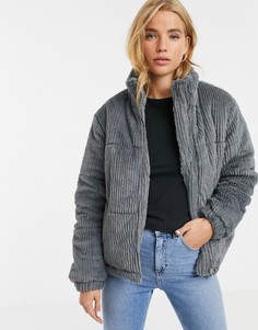 Серая куртка из искусственного меха в рубчик New Look - Серый