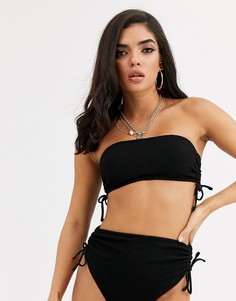 Комбинируемый черный бикини топ-бандо со сборками ASOS DESIGN - Черный