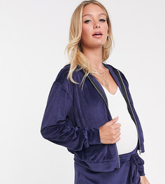 Укороченный бархатный худи темно-синего цвета на молнии Fashionkilla Maternity - Бежевый