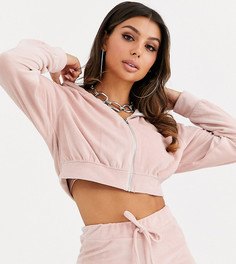 Укороченный бархатный худи светло-розового цвета на молнии Fashionkilla - Бежевый