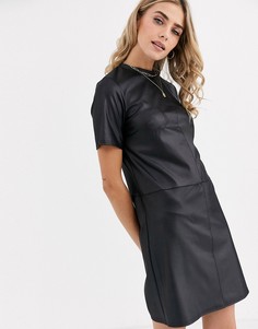 Черное свободное платье из искусственной кожи New Look - Черный