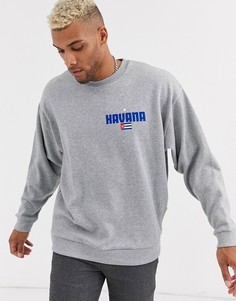 Серый меланжевый oversize-свитшот с принтом ASOS DESIGN - Серый