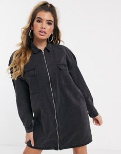Черное джинсовое платье-рубашка на молнии Missguided - Черный