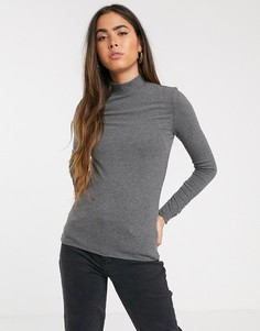 Серый трикотажный топ в рубчик со стразами на манжетах Stradivarius - Серый