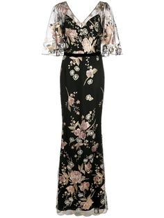 Marchesa Notte вечернее платье с цветочной вышивкой