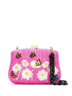 Serpui embroidered raffia clutch