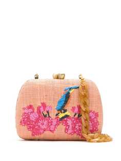 Serpui embroidered raffia clutch