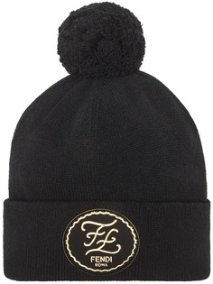 Fendi кашемировая шапка с нашивкой-логотипом
