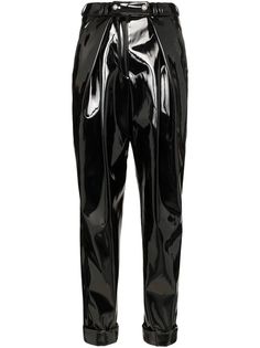 Balmain виниловые брюки с завышенной талией