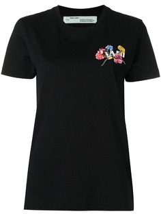 Off-White футболка с цветочной вышивкой