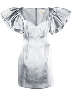 Sara Battaglia платье с объемными плечами и эффектом металлик