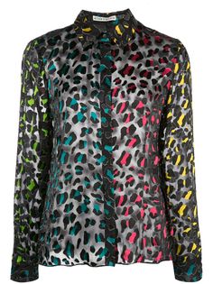 Alice+Olivia sheer leopard print shirt