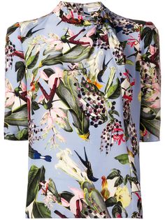 Erdem блузка с завязкой на горловине и цветочным принтом