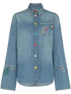 Mira Mikati long sleeve embroidered denim shirt