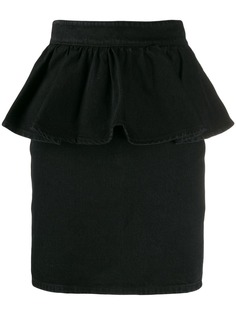 MSGM embroidered logo ruffled denim skirt