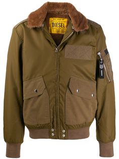 Diesel faux-fur collar bomber jacket