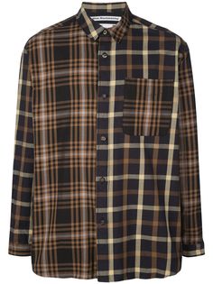 White Mountaineering panelled checked print shirt