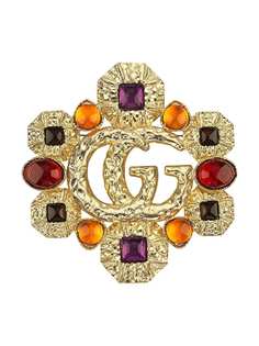 Gucci брошь с камнями в форме логотипа GG
