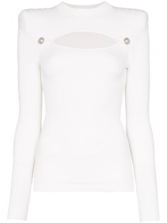 Balmain button-embellished cutout ribbed-knit top