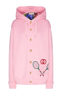 Розовый хлопковый кардиган с вышивкой Gucci