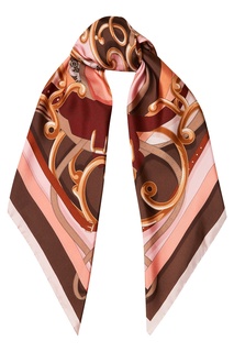Коричневый шелковый платок с узорами Fendi