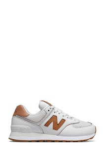 Белые кроссовки с коричневой отделкой New Balance
