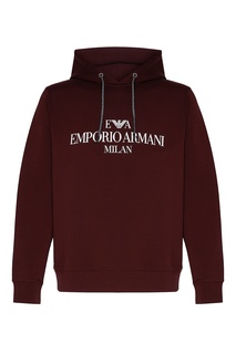 Худи бордового оттенка с логотипом Emporio Armani