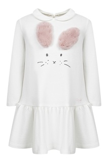 Белое платье с изображением кролика Il Gufo