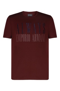 Бордовая футболка со стилизованным логотипом Emporio Armani