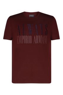 Бордовая футболка со стилизованным логотипом Emporio Armani