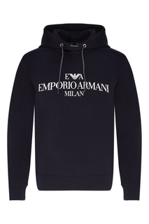 Темно-синее худи с контрастным логотипом Emporio Armani