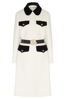 Белое пальто с контрастной отделкой Gucci