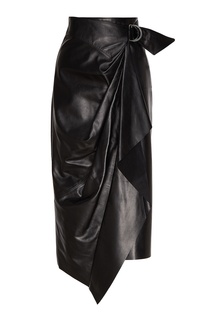 Черная кожаная юбка-миди с драпировкой Isabel Marant