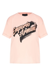 Розовая футболка из хлопковой ткани Emporio Armani