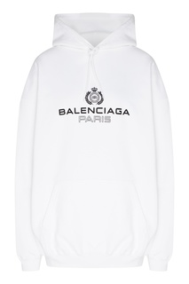 Белое худи с логотипом и карманом-кенгуру Balenciaga