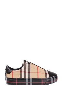 Бежевые кеды с отделкой в клетку Burberry Kids