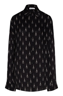 Черная шелковая блузка с узором Balenciaga