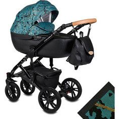Коляска 2 в 1 Alis CAMARO Cm 09 (аквамарин c золотым узором-черная кожа)
