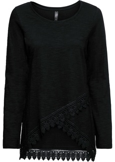 Футболка с длинным рукавом и кружевной отделкой Bonprix