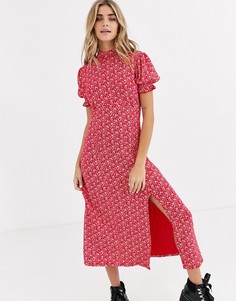 Платье миди с высоким воротником и цветочным принтом Miss Selfridge - Красный