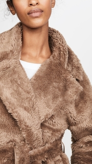 Moon River Tie Waist Faux Fur Jacket