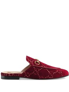 Gucci бархатные слиперы Princetown с узором GG