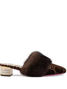 Gucci мюли с узором GG и меховой отделкой