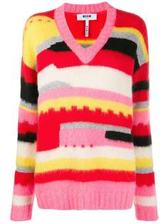 MSGM graphic print v-neck jumper