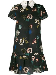Red Valentino платье с цветочным принтом и воротником