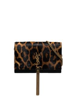 Saint Laurent леопардовая сумка на плечо Kate с кисточкой