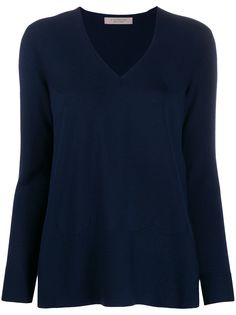 D.Exterior V-neck scalloped jumper