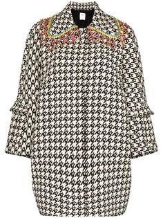 AREA Crystal collar houndstooth check coat