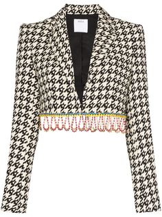 AREA Crystal trim houndstooth check cropped jacket